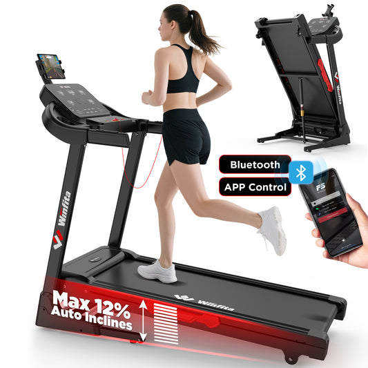 Winfita Incline Treadmill, 0-12% Auto Incline Treadmill for Running & Walking, 300 lbs Weight Capacity, Wide Belt, 3.5 HP, 14.2" LED Screen, 2 Layers Shock-Absorbing, Adjustable iPad Holder