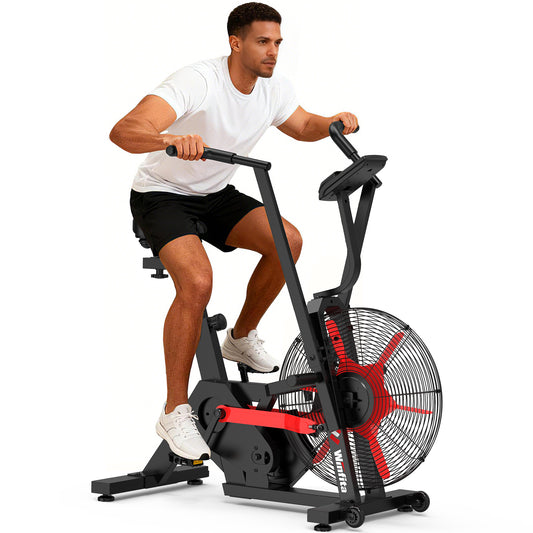 Fan Exercise Bike Upright AirBike Indoor Cycling Stationary Bicycle with Unlimited Air Resistance System, App Compatibility and Tablet Holder for Home Cardio Workout