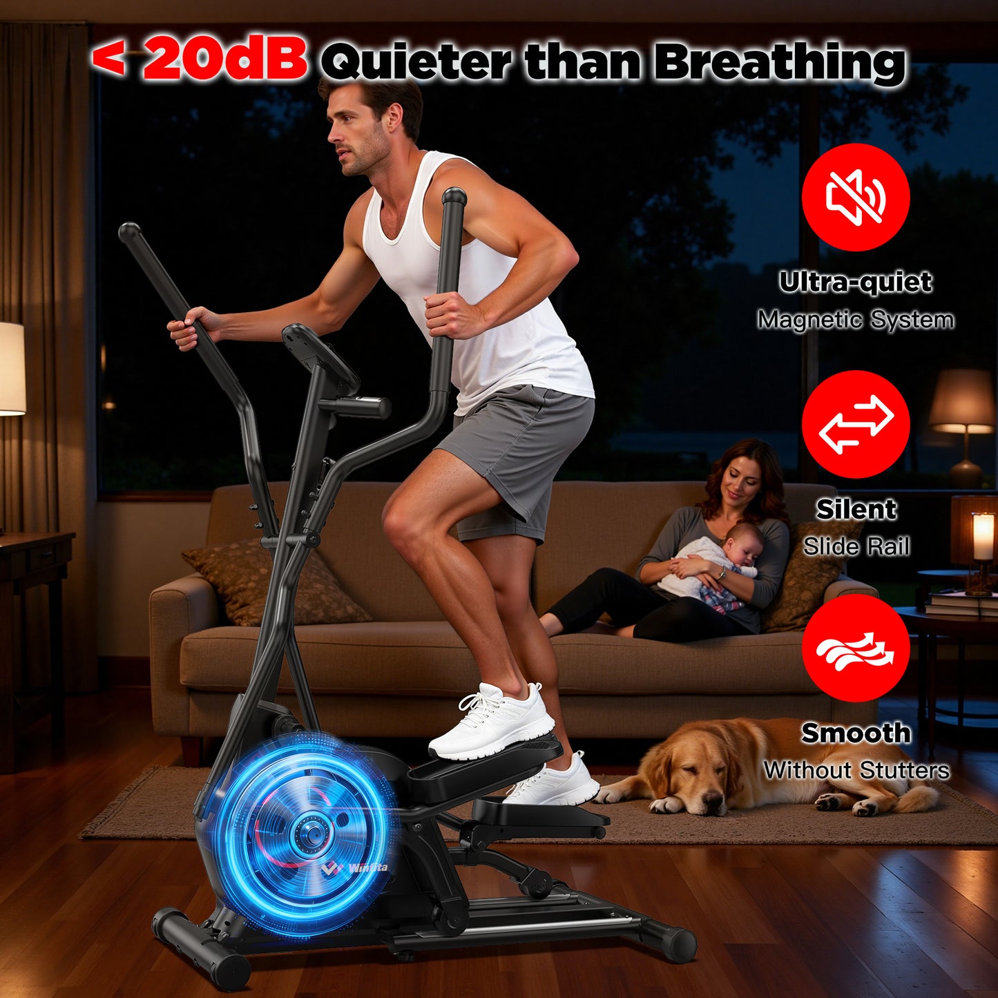 Elliptical Exercise Machine for Home, 2-in-1 Compact Training Machines with 14 Resistance Levels,12LB Flywheel,Low Impact Magnetic Cross Trainer, Quiet Portable Elliptical for Seniors & Small Spaces