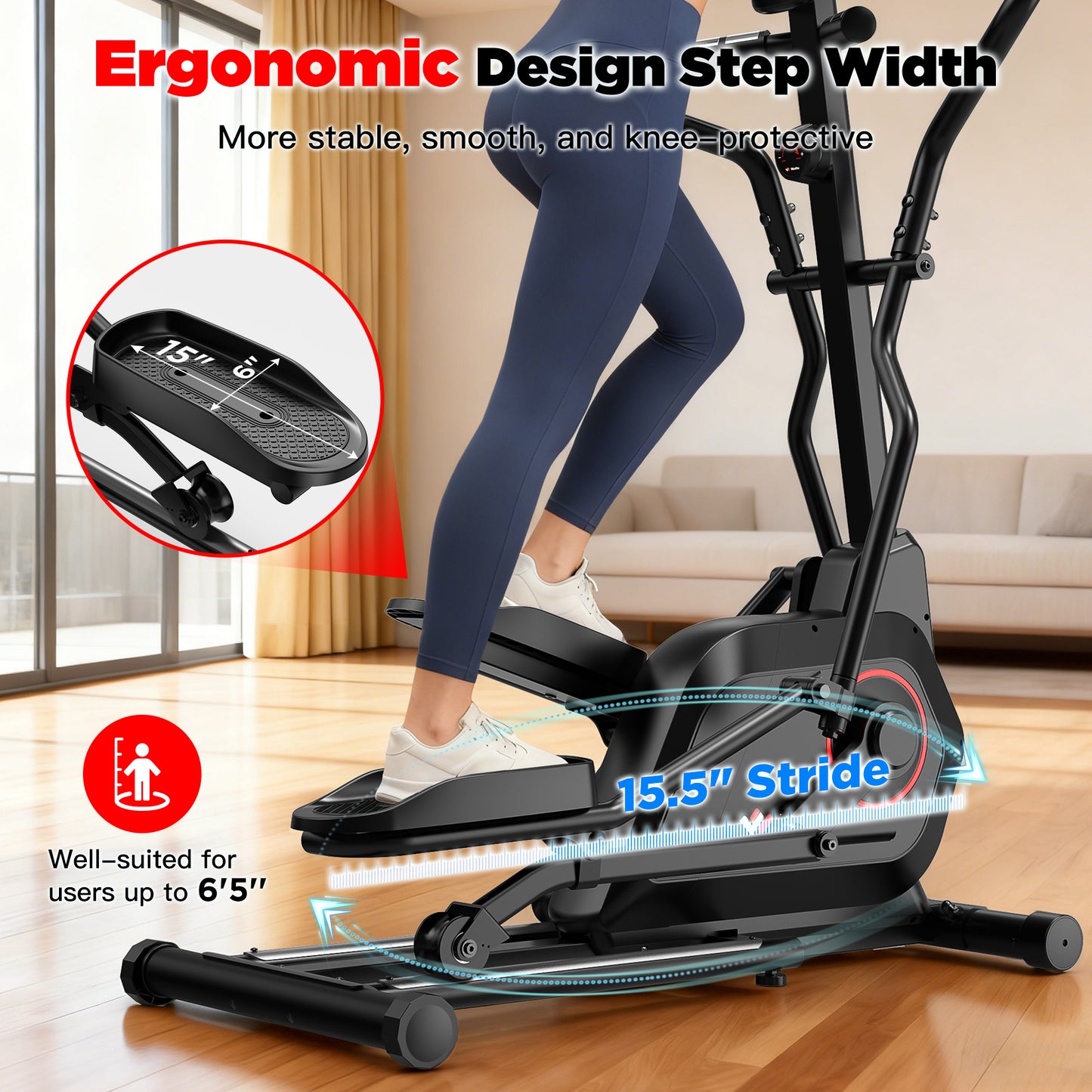 Winfita Quiet Elliptical Machine for Home Use, 15.5" Stride, Low-Impact Cardio, 350 lbs Capacity, Smooth & Joint-Friendly Exercise Equipment