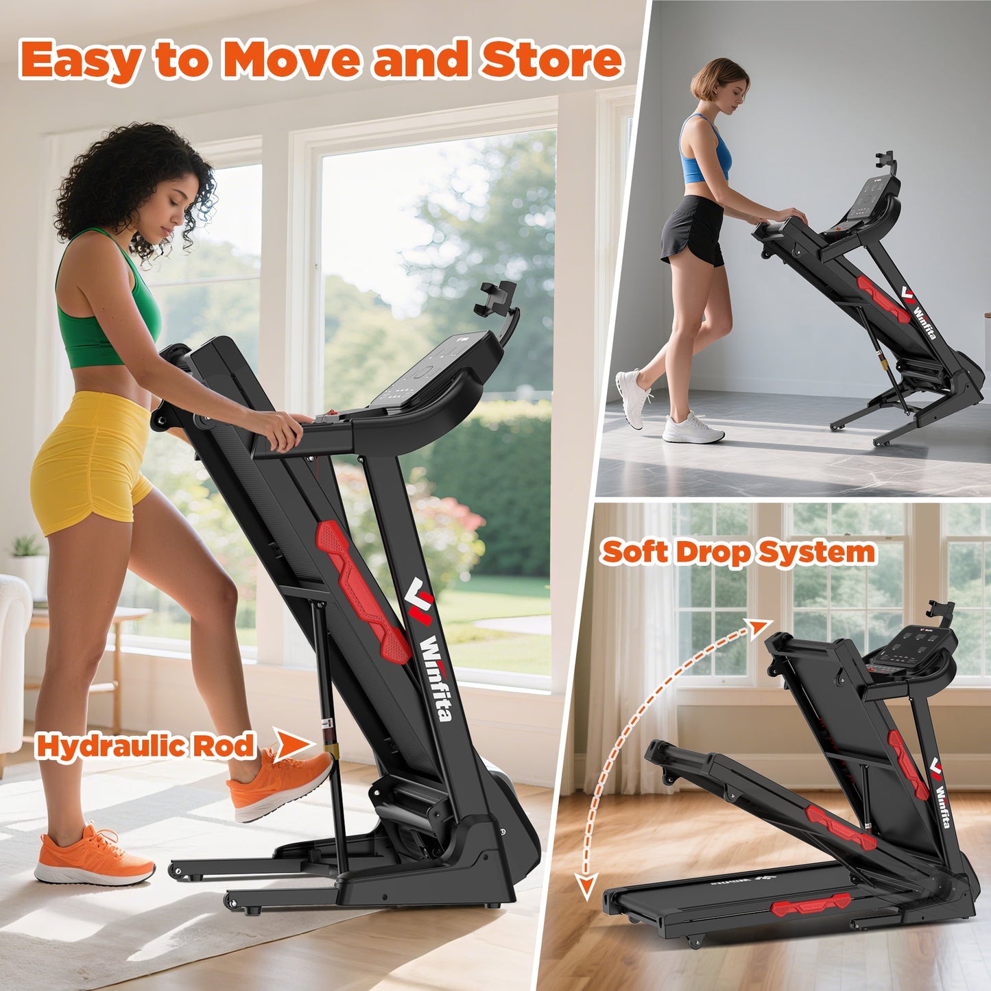 Winfita Electric Treadmill for Home with Auto Incline, 300 lbs Capacity Treadmill Portable Foldable with Bluetooth, Walk Running Exercise Machine