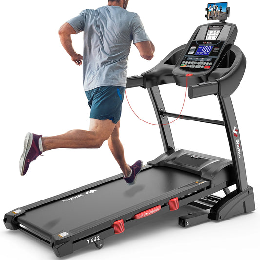 Winfita 4.5HP Foldable Treadmill with 15% Auto Incline for Home, 10 MPH Speed, 300 LB Capacity, 50"x18" Belt, App & Bluetooth Speakers, USB Charging, Tablet Holder, Pause Function, 64 Preset Programs