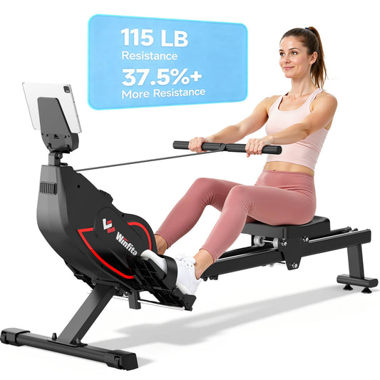 Winfita Rowing Machines for Home, Magnetic Rowing Machine with 16 Levels, Rower Machine of Quiet Resistance, Dual Slide Rail with Max 350lbs Weight Capacity, App Compatible