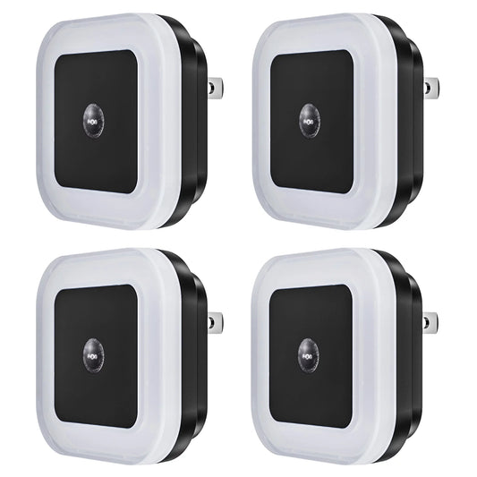 SYCEES Plug-in LED Night Light with Dusk to Dawn Sensor for Hallway, Stairs, Bathroom, Kitchen, Bedroom, Nursery, Kids Room, Daylight White, 4-Pack