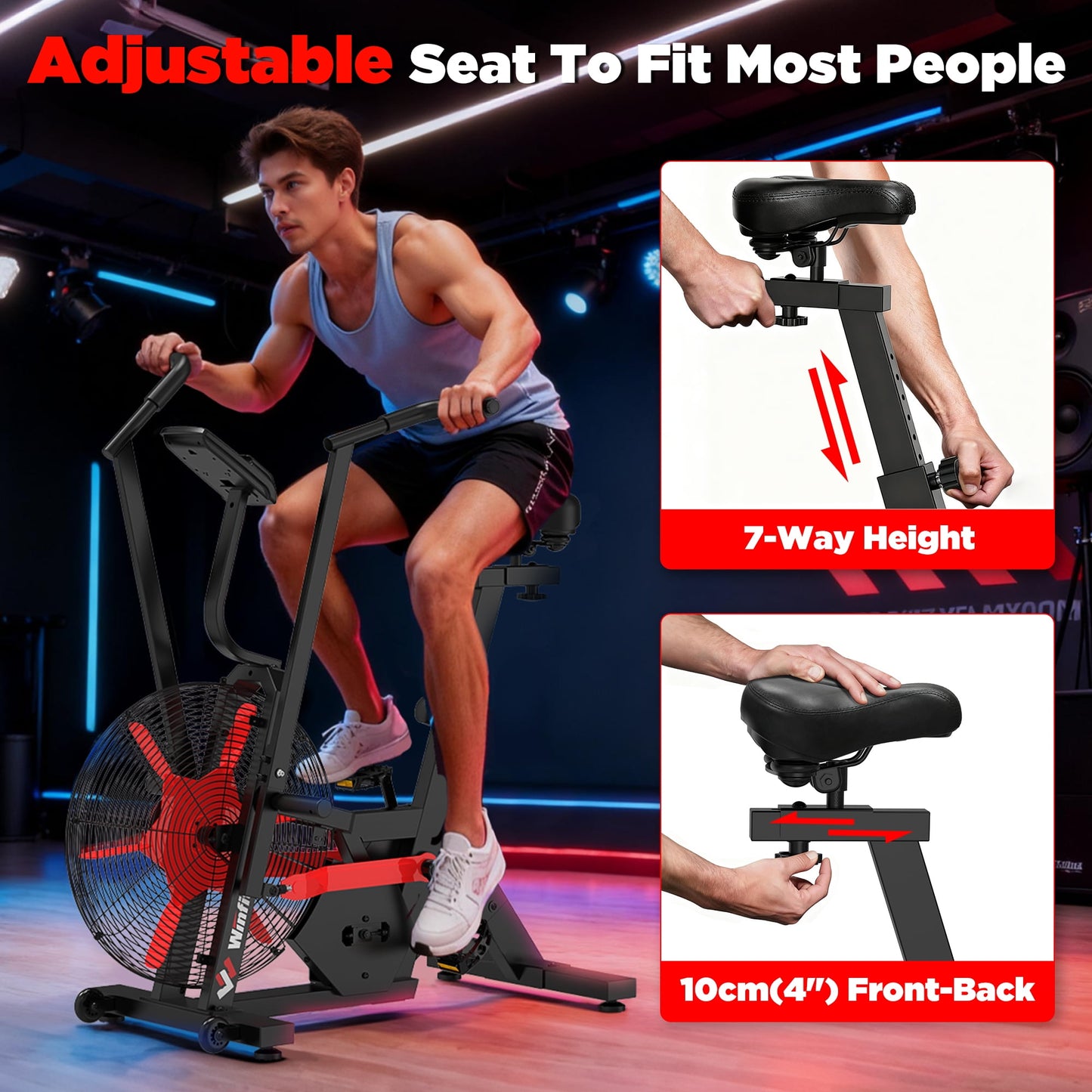 Air-Resistance Fan Exercise Bike, Cycling Exercise Machine with Dual Action Handlebars, Real-Time Monitor & Adjustable Seat, 350lbs Leg/Arm/Full Body Workout, Bluetooth APP Fan Bike for Home Training