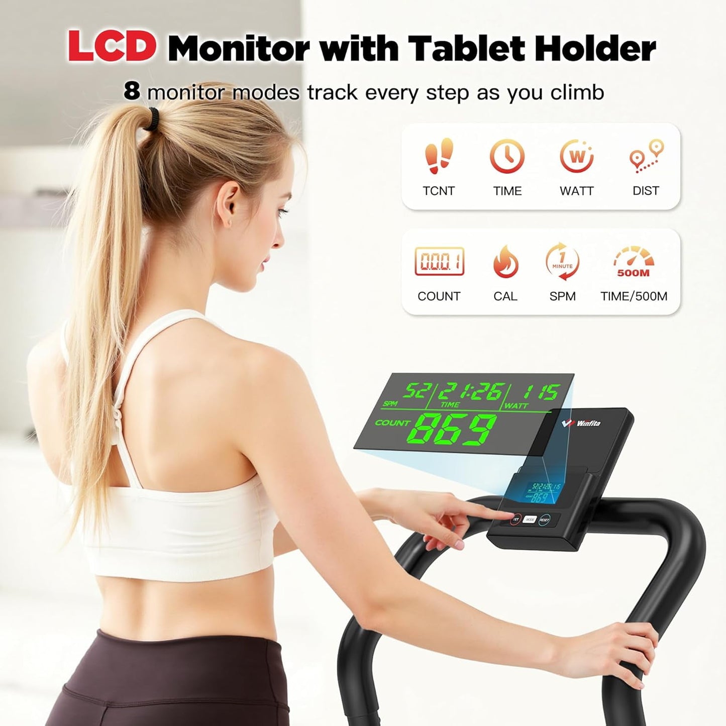 Magnetic Stair Stepper Machine with Level-Free Resistance Control, Cardio Climber for Home Gym, Compact Vertical Stepping with 8-Type Data Display, Tablet Holder, 2 Incline Levels, Transport Wheels