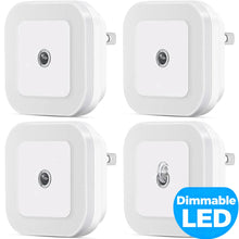 4 Pack Upgraded Plug-in LED Night Light with Adjustable Brightness, Dimmable LED Nightlight with Dusk to Dawn Sensor for Bathroom, Bedroom, Kitchen, Stairs, Hallway