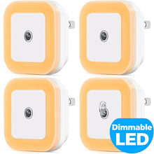4 Pack Upgraded Plug-in LED Night Light with Adjustable Brightness, Dimmable LED Nightlight with Dusk to Dawn Sensor for Bathroom, Bedroom, Kitchen, Stairs, Hallway