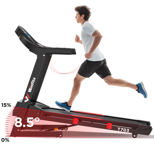 Winfita Treadmill with 15 Levels Auto Incline, 4HP 300LBS Capacity Electric Treadmill for Home Portable, 0.6-10MPH Speed, Easy Assembly, Pulse Sensor, Digital Display, Holder for Cup & Phone