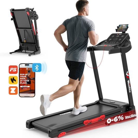 Winfita 3.5HP Treadmills for Home with Incline, Foldable Treadmill for Walking Running, 300 lb Capacity, 0.6-8MPH, 64 Preset Programs, LED Display, HiFi Bluetooth Speakers, Adjustable Tablet Holder