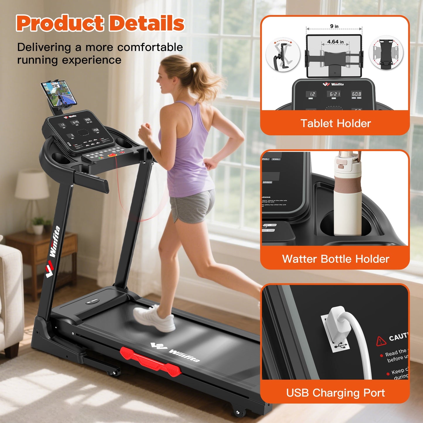 3.5HP Folding Treadmill 300lb Capacity, 12 Levels Auto Incline Treadmills for Home Running Walking Max 8MPH Speed Foldable EleTreadmill Running Machine with APP & Bluetooth, Adjustable Tablet Holder