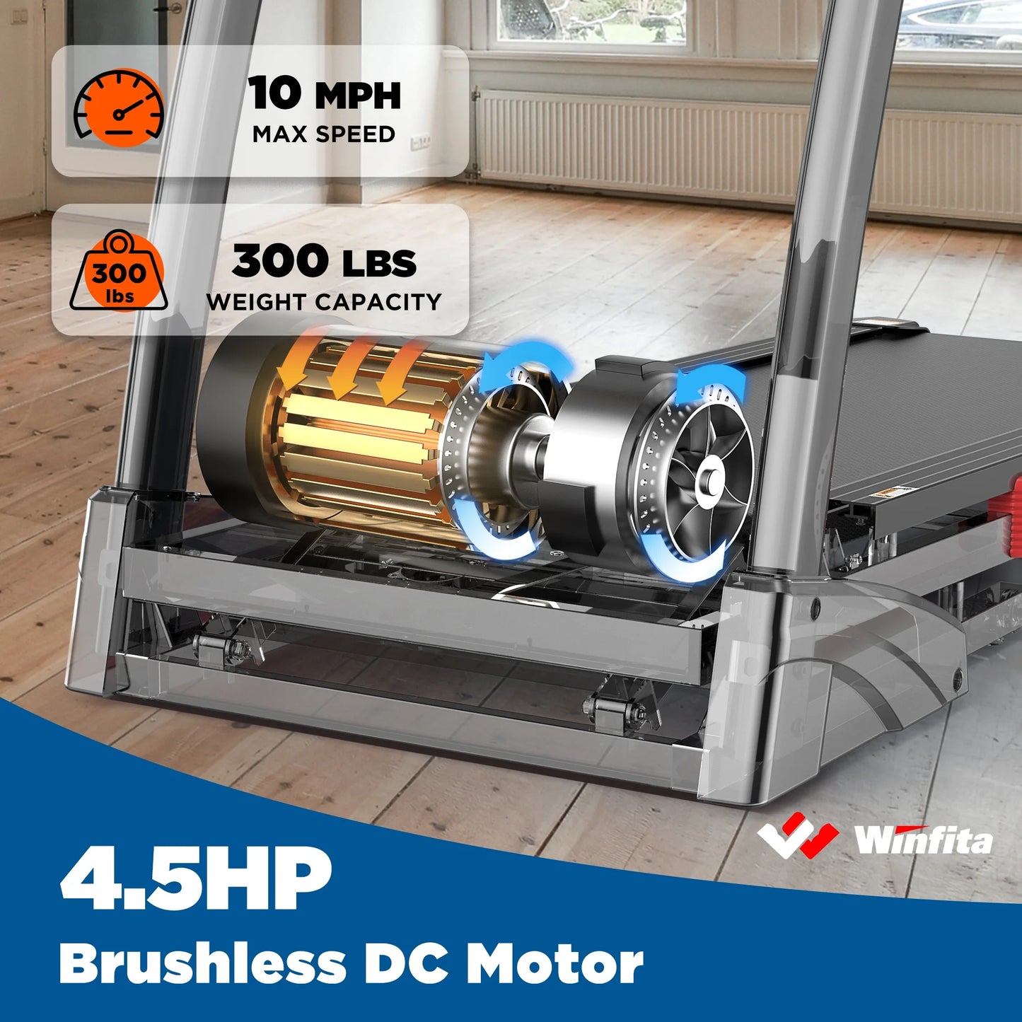 Winfita 4.5HP Foldable Treadmill with 15% Auto Incline for Home, 10 MPH Speed, 300 LB Capacity, 50"x18" Belt, App & Bluetooth Speakers, USB Charging, Tablet Holder, Pause Function, 64 Preset Programs