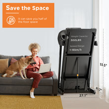 Folding Treadmill, 15% Auto Incline 300LBS Capacity Running Machine with LCD Display Smart Shock-Absorbing System, 12 Programs, Easy Assembly&Space Saving for Home Office Workout