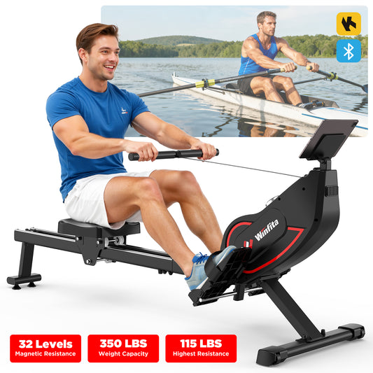 Rowing Machines for Home, 32-Level Resistance Adjustment Rower, Powerful Electromagnetic Row Machine with LED Monitor & Comfortable Seat, Bluetooth, App Supported, Tablet Holder, Easy Storage