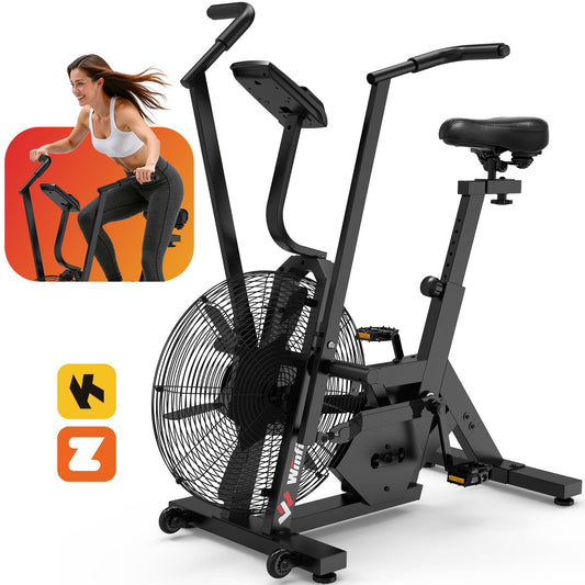 Winfita Air Bike Exercise Bike Air Resistance Stationary Bike for Home, Indoor Bike with Dual Action Handlebars, Bluetooth APP Connection Customizable Monitor, 350lbs Arm/Leg Cardio Workout