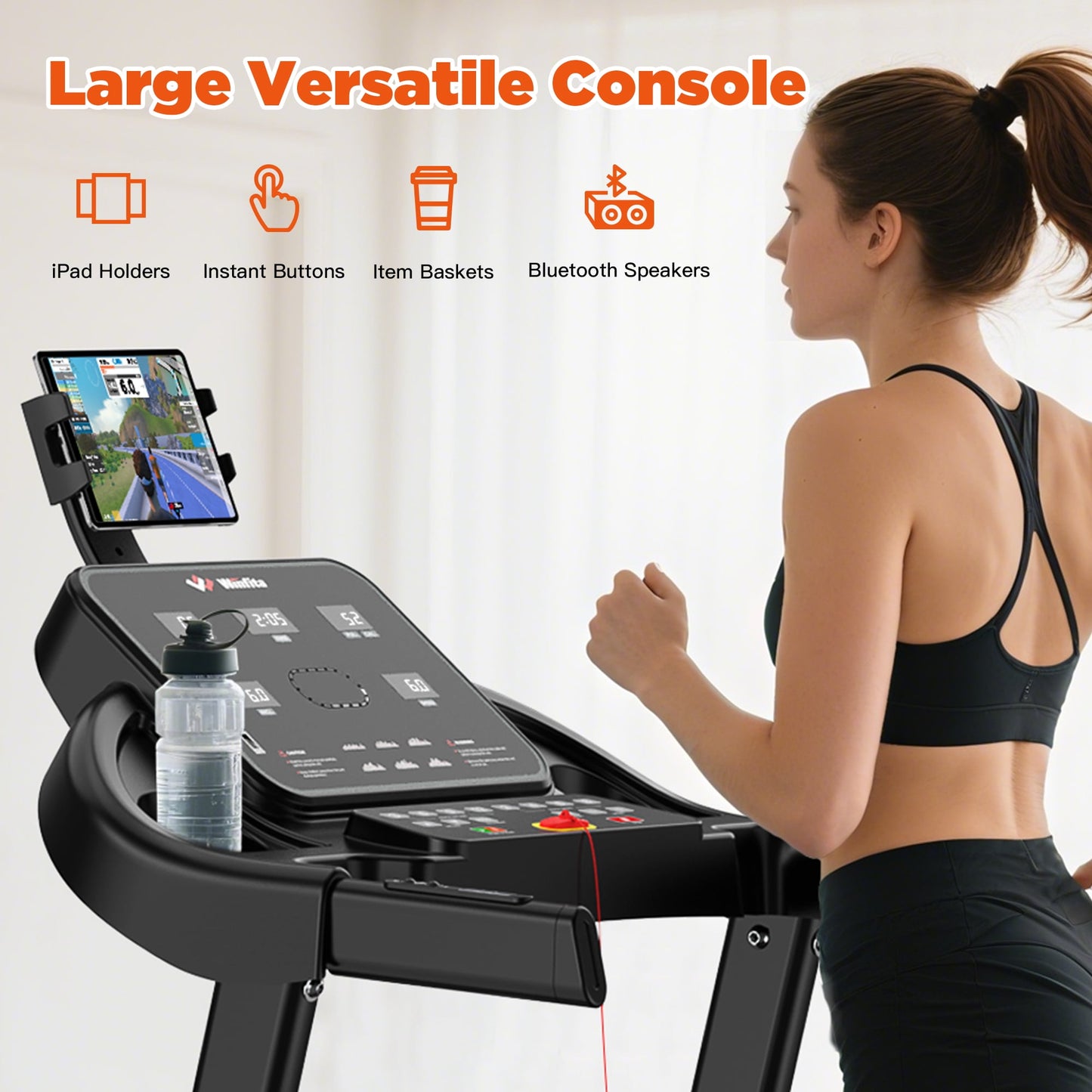Winfita Electric Treadmill for Home with Auto Incline, 300 lbs Capacity Treadmill Portable Foldable with Bluetooth, Walk Running Exercise Machine