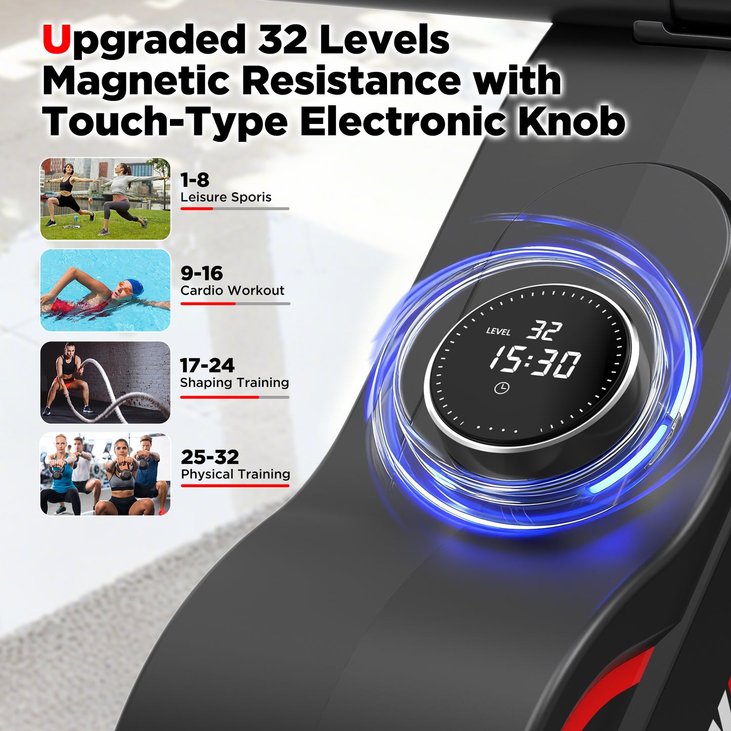 Rowing Machines for Home, 32-Level Resistance Adjustment Rower, Powerful Electromagnetic Row Machine with LED Monitor & Comfortable Seat, Bluetooth, App Supported, Tablet Holder, Easy Storage