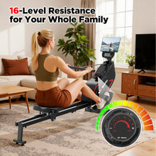 Magnetic Rowing Machines 115lbs Peak Resistance, 350lbs Weight Capacity, Indoor Foldable with 16 Levels Resistance, Dual Slide Rail, Bluetooth App Compatible for Home Workout