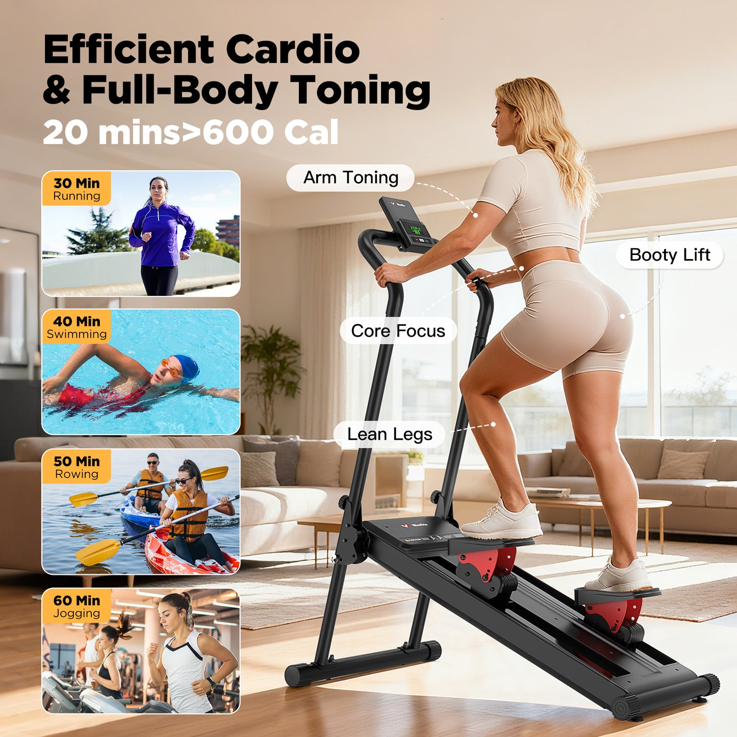 Winfita Magnetic Stair Climber Machine with 100% Micro-adjustable Resistance, 19"Extended Step Range, 3-Level Adjustable Pedal, Stair Stepper Machine for Cardio & Lower Body Workouts, 350lb Capacity