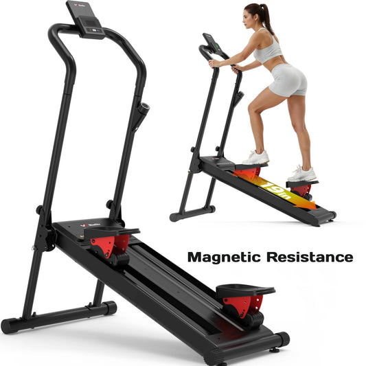 Upgrade Stair Stepper Machine with 0%-100% Micro-adjustable Magnetic Resistance, Cardio Climber for Home Gym, 8-Type Data Display, Device Holder, Non-Slip Pedals- Compact Vertical Stepping
