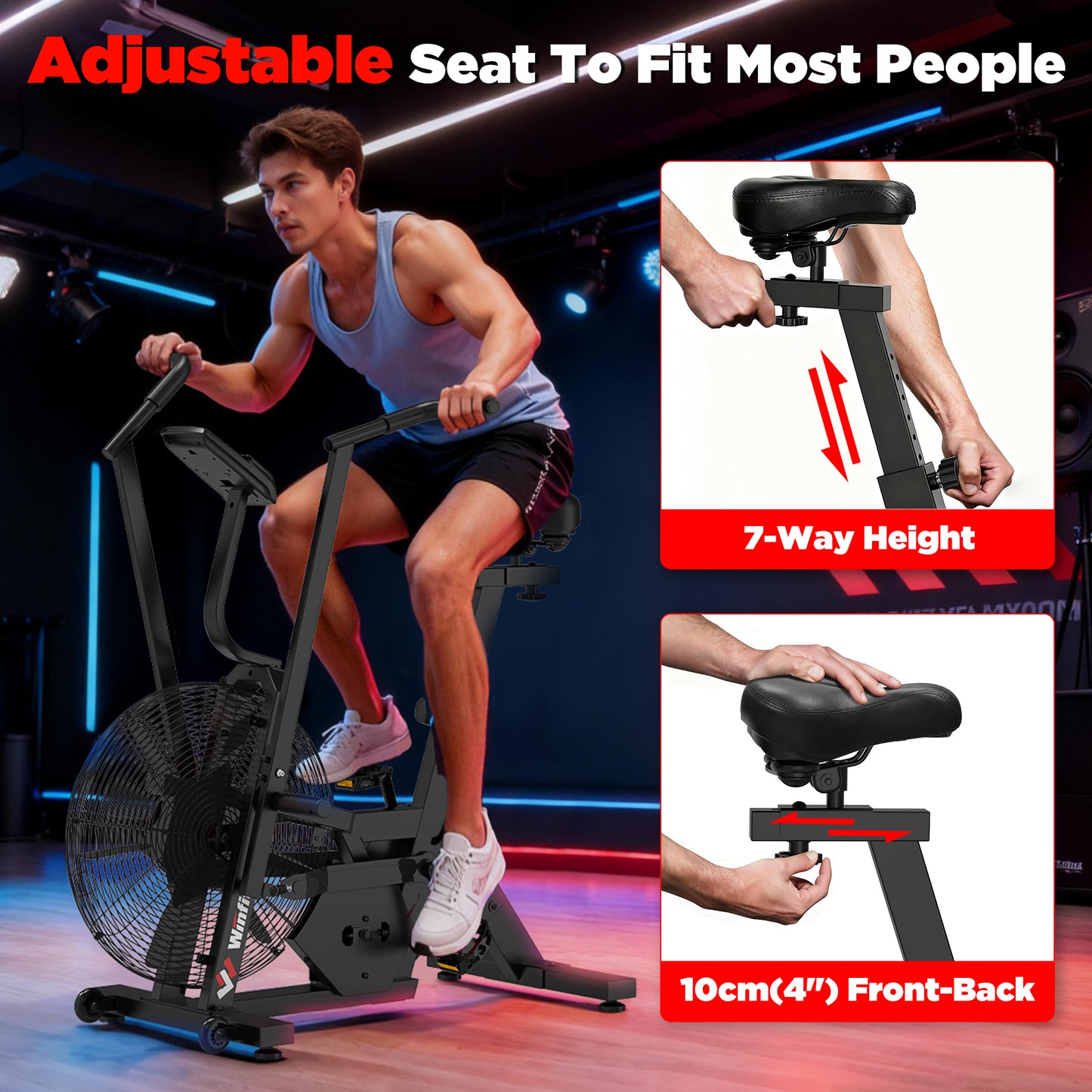 Winfita Air Bike Exercise Bike Air Resistance Stationary Bike for Home, Indoor Bike with Dual Action Handlebars, Bluetooth APP Connection Customizable Monitor, 350 lbs Arm/Leg Cardio Workout