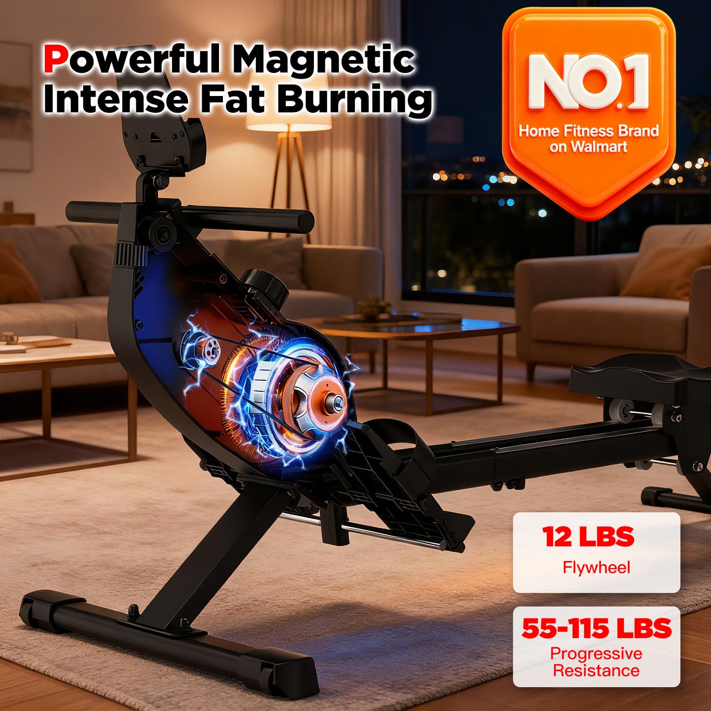 Magnetic Rowing Machines 115lbs Peak Resistance, 350lbs Weight Capacity, Indoor Foldable with 16 Levels Resistance, Dual Slide Rail, Bluetooth App Compatible for Home Workout