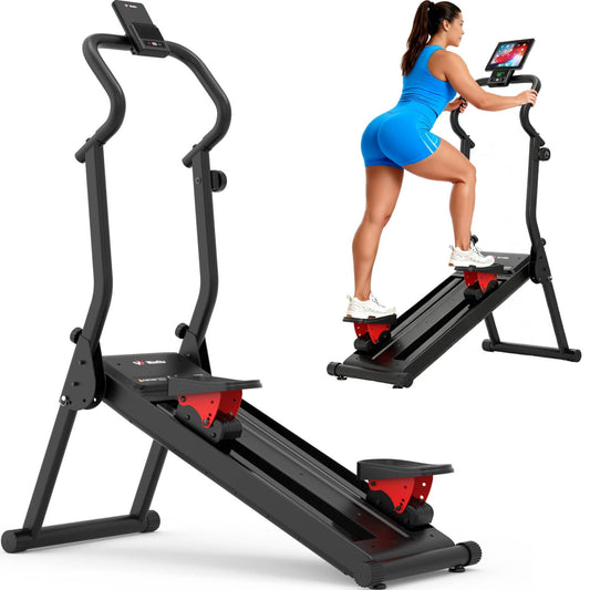 Smart Stepper Machine for Home with Handlebar and Resistance, Total Body Workout, Adjustable, LCD Monitor, Non-Slip Pedals