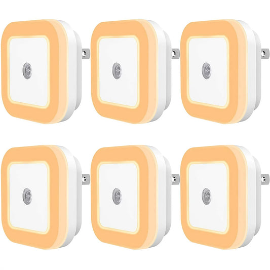 SYCEES Plug-in LED Night Light with Dusk to Dawn Sensor for Hallway, Stairs, Bathroom, Kitchen, Bedroom, Nursery, Kids Room, Warm White, 6-Pack