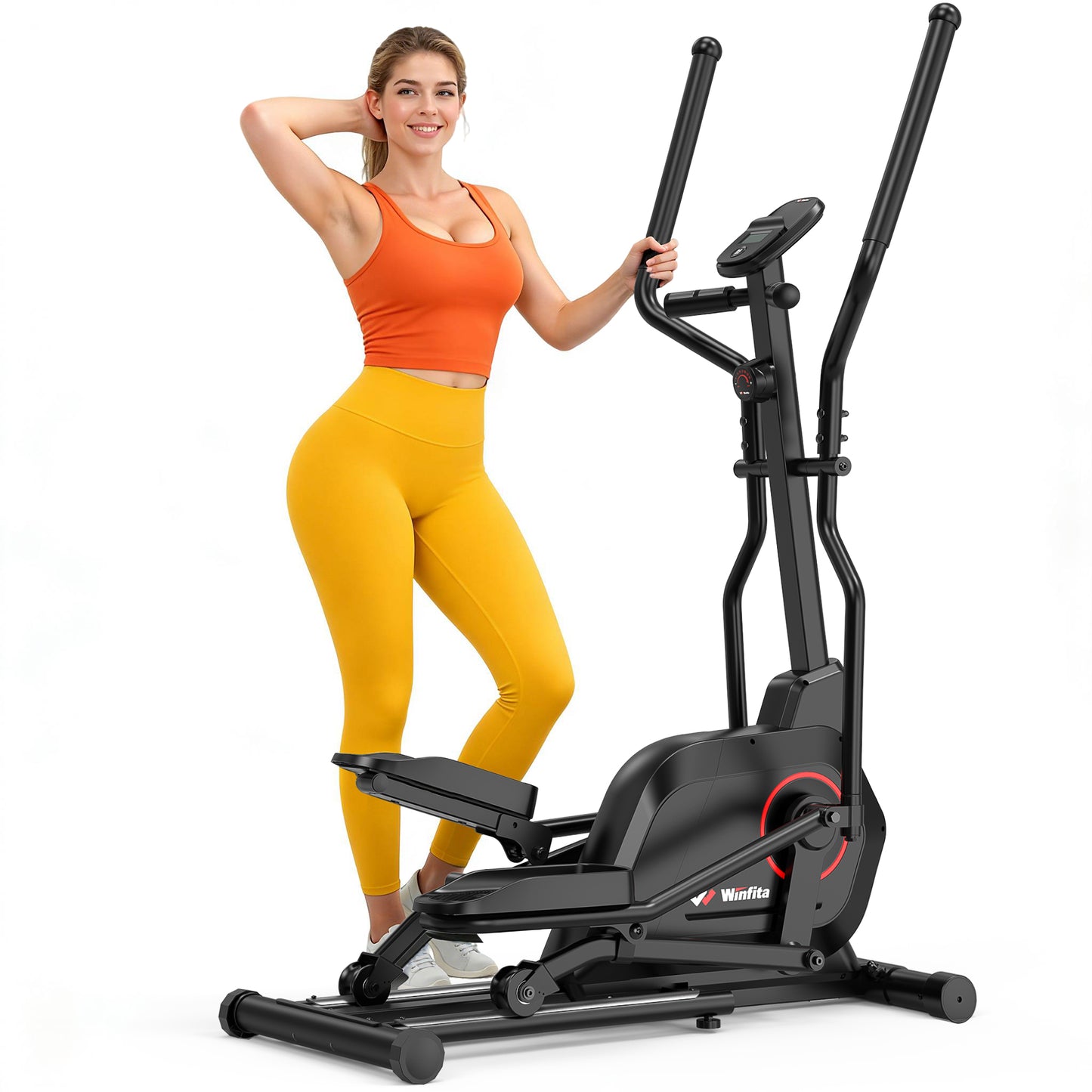 Elliptical Machine, Total Body Fitness Cross Trainer for Home Use, Cardio Training Elliptical Trainers with Hyper-Quiet Electromagnetic Front Driving System, 16IN Stride, 14 Resistance Levels