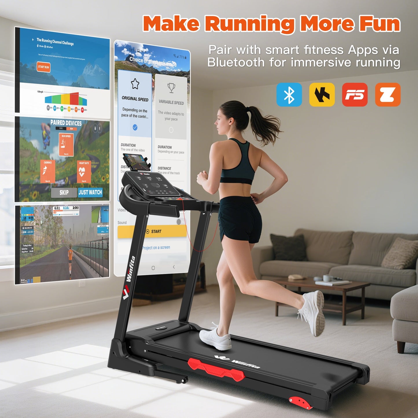 Treadmill with Incline, 3.5 HP Foldable Treadmills for Home, 8MPH Incline Treadmill, 3-Level Adjustable, 300 LBS Capacity, Quiet Running Jogging, 360° Adjustable Device Holder, 64 Programs