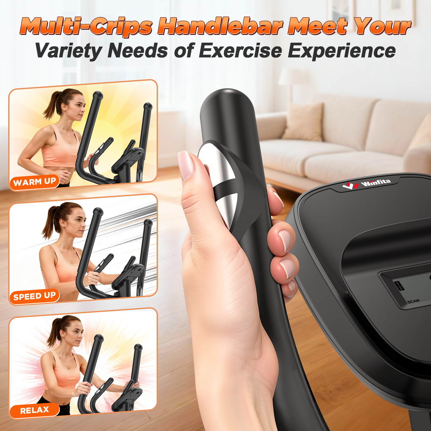 Elliptical Exercise Machine for Home with Hyper-Quiet Magnetic Driving System, Elliptical Trainer with 15.5IN Stride, 14 Resistance Levels, 300LBS Loading Capacity