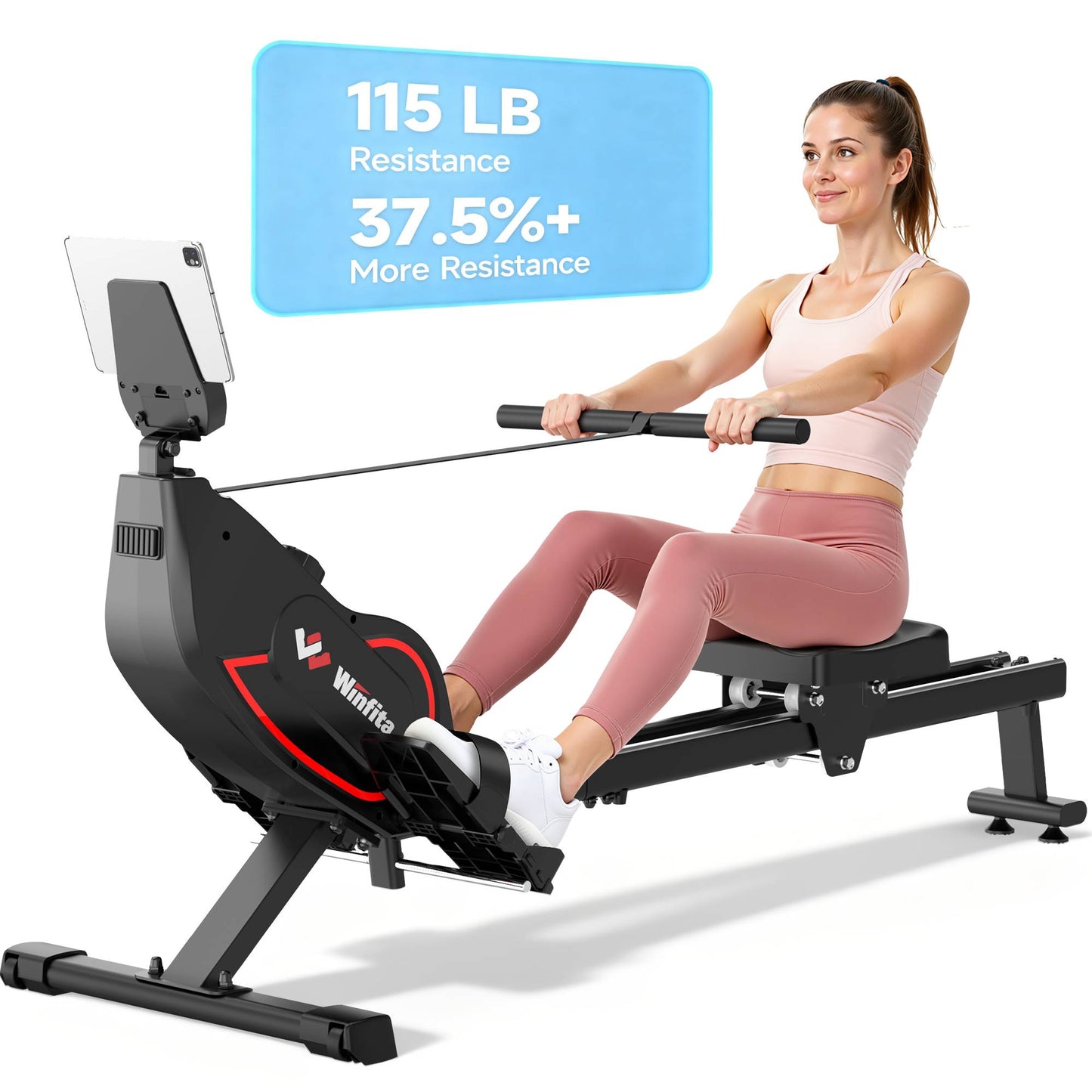 Winfita Rowing Machines for Home, Magnetic Rowing Machine with 16 Levels, Rower Machine of Quiet Resistance, Dual Slide Rail with Max 350lbs Weight Capacity, App Compatible