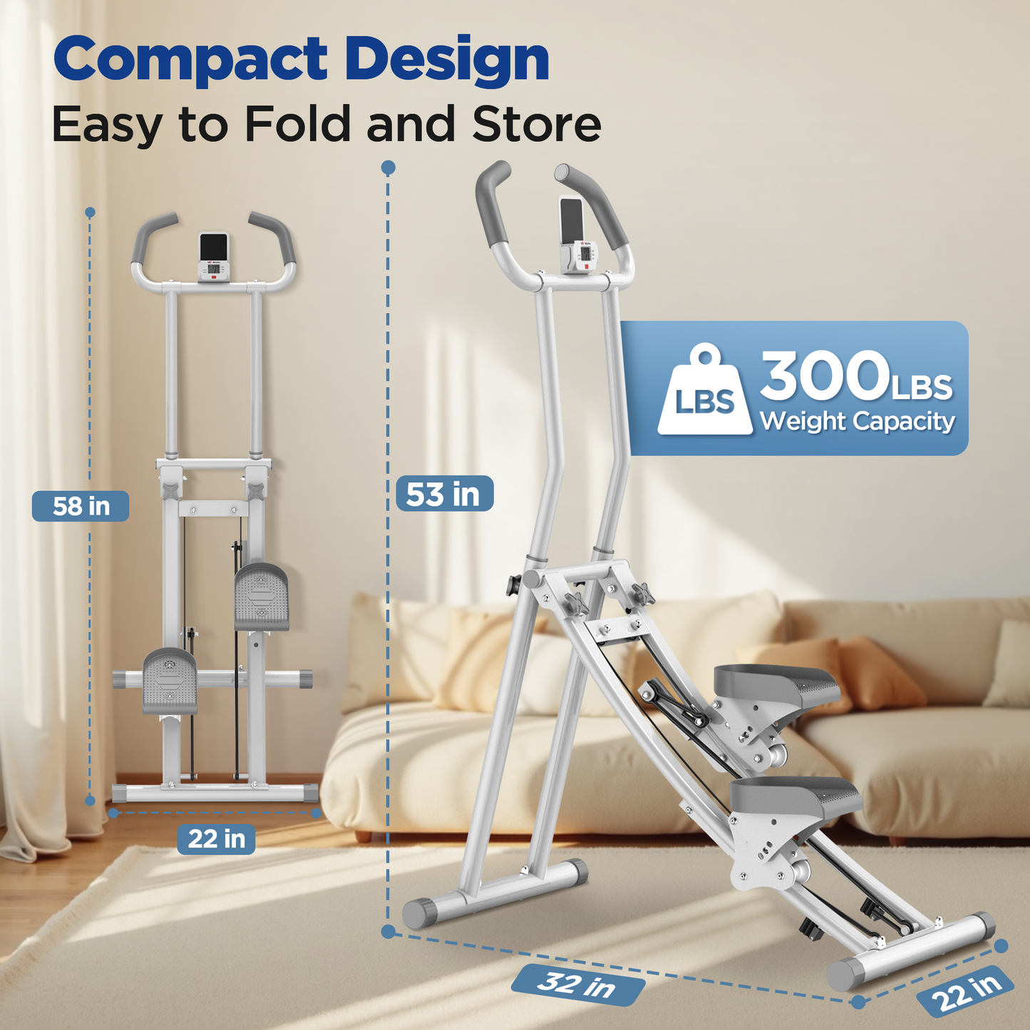 Stair Stepper Folding Vertical Aerobics Appliances Exercise Climber for at-Home Workouts Total Body Exerciser with Handle 300LBS Load with Pedal/Stand/Led Display, Step Angle Adjustable