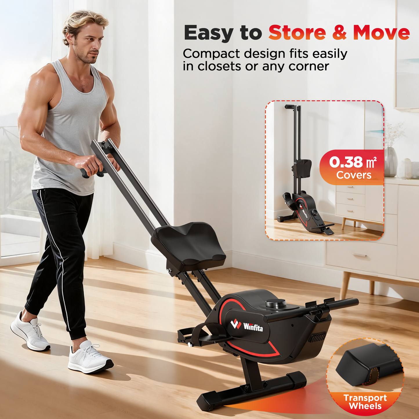 Rowing Machines for Home, Resistance Adjustment Rower, Powerful Electromagnetic Row Machine with LED Monitor & Comfortable Seat, Bluetooth, App Supported, Tablet Holder, Easy Storage