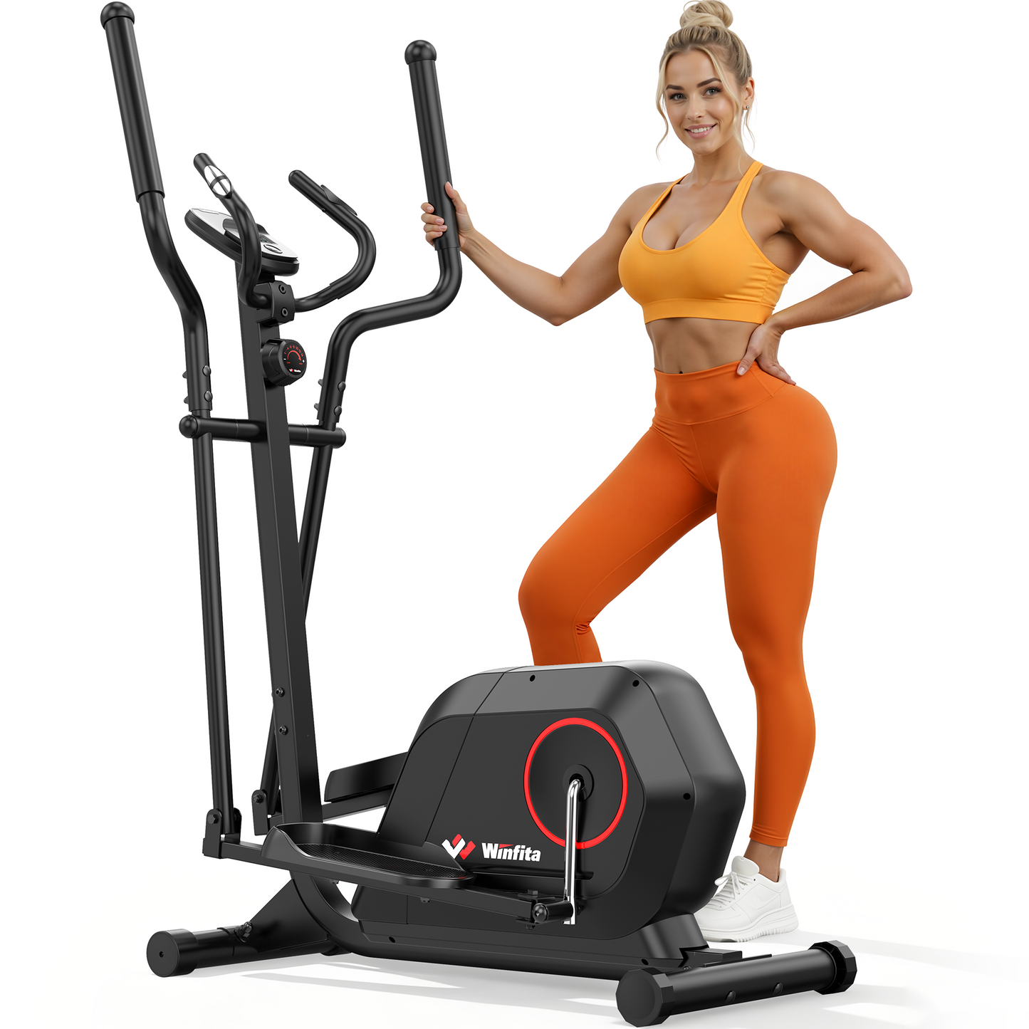 Elliptical Exercise Machine, 14 Levels Magnetic Drive, Quiet Home Cardio Fitness Equipment with 15.5" Stride, LCD Monitor, 16 lbs Flywheel, Pulse Sensor, Device Holder