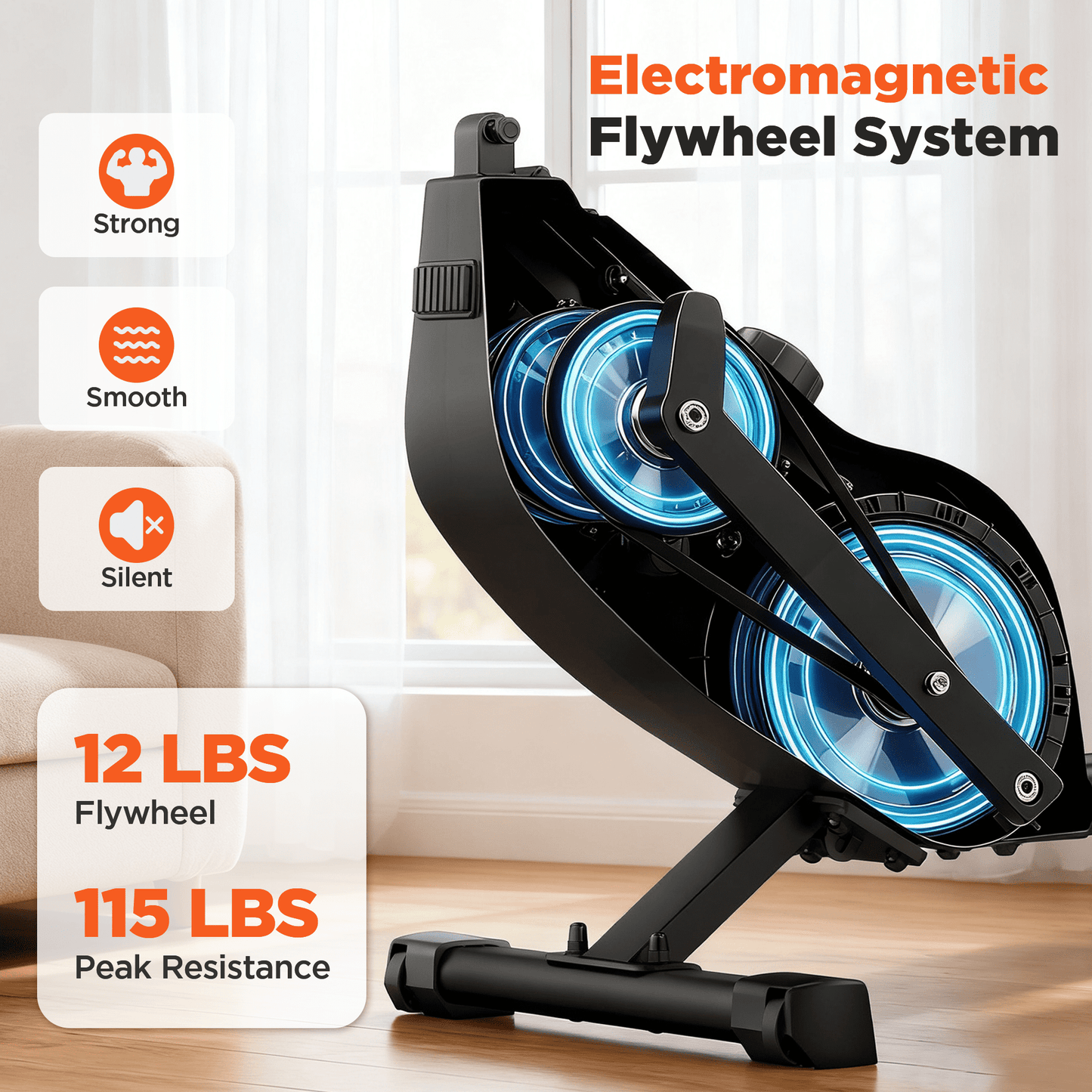 16 Levels Magnetic Rowing Machines for Home, 350LBS Capacity, 55-115LBS Quiet Resistance, Foldable Indoor Row Machine with LCD Monitor, Comfortable Seat, Bluetooth App Supported, Tablet Holder