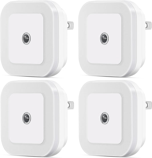 SYCEES 4 Pack Dimmable LED Night Light with Dusk-to-Dawn Sensor for Nursery, Kids Room, Bedroom, Hallway, Stairs, Bathroom, Kitchen, Daylight White