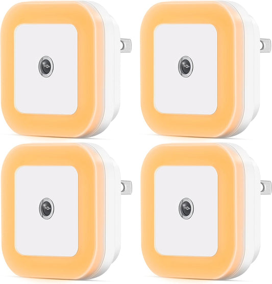 SYCEES 4 Pack Plug in Dimmable Led Night Light with Auto Dusk to Dawn Sensor, Soft Warm White Nightlights for Hallway,Bedroom, Kids Room, Kitchen, Stairway