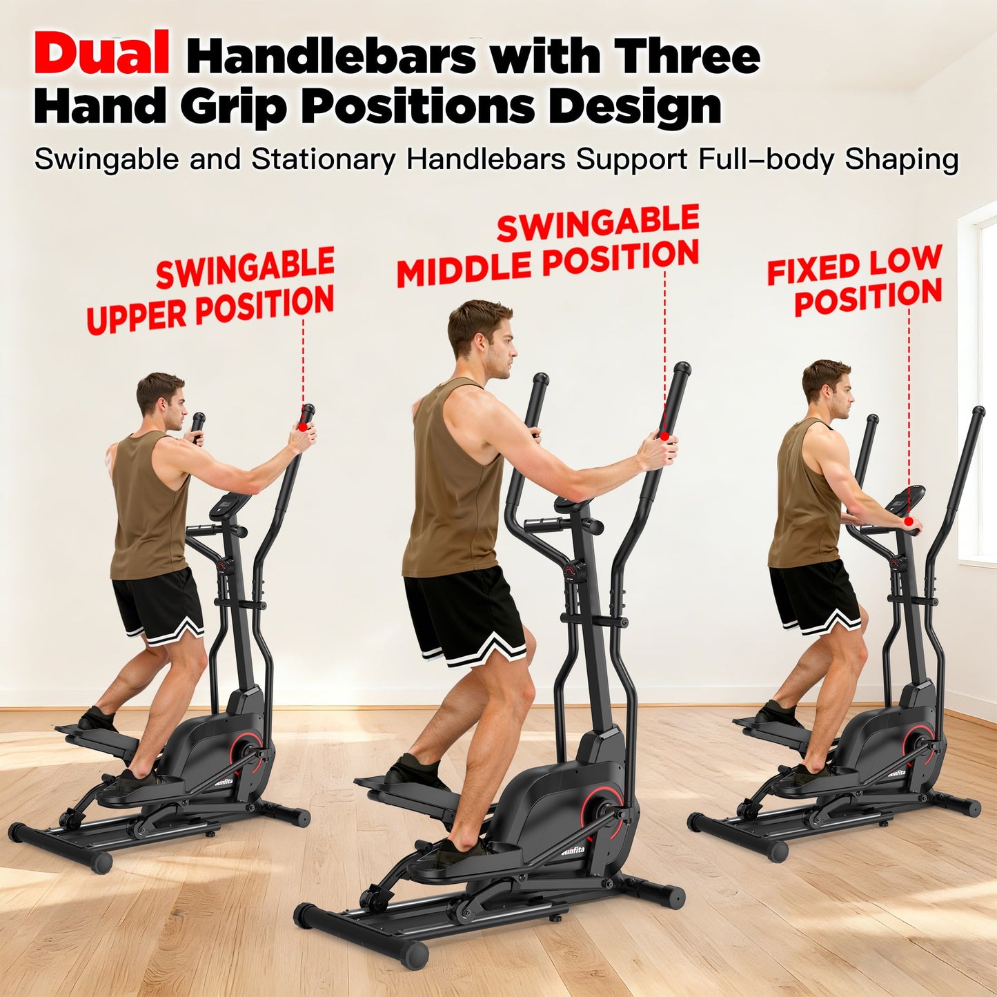 Elliptical Exercise Machine for Home, 2-in-1 Compact Training Machines with 14 Resistance Levels,12LB Flywheel,Low Impact Magnetic Cross Trainer, Quiet Portable Elliptical for Seniors & Small Spaces