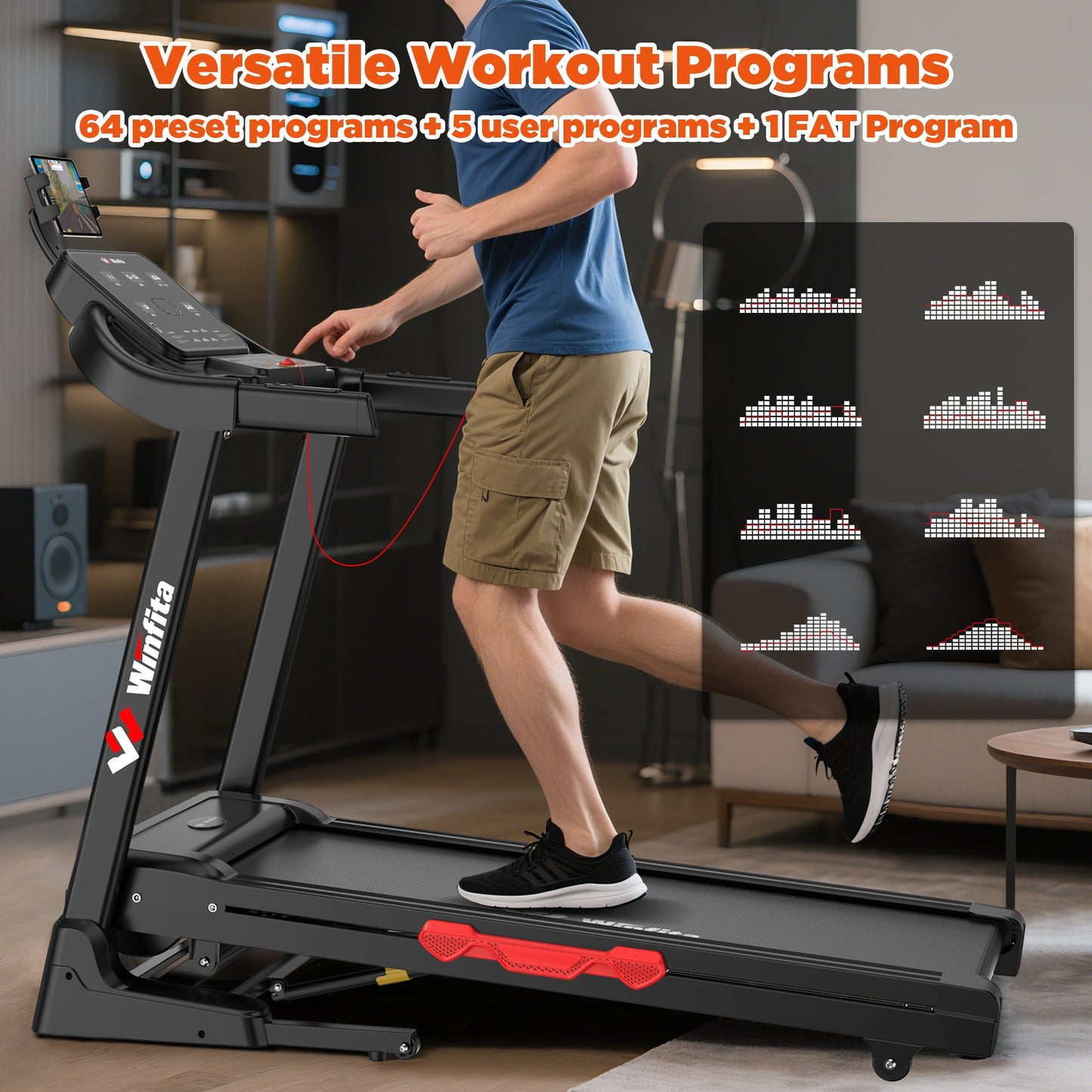 Winfita Electric Treadmill for Home with Auto Incline, 300 lbs Capacity Treadmill Portable Foldable with Bluetooth, Walk Running Exercise Machine