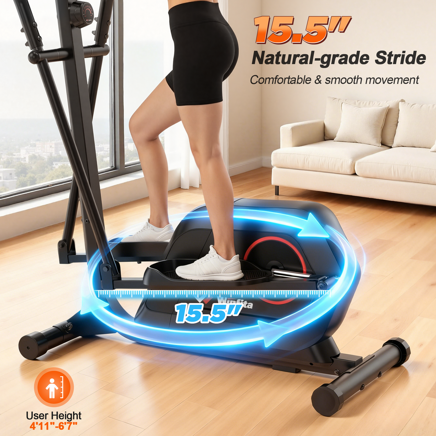 Elliptical Exercise Machine for Home with Hyper-Quiet Magnetic Driving System, Elliptical Trainer with 15.5IN Stride, 14 Resistance Levels, 300LBS Loading Capacity