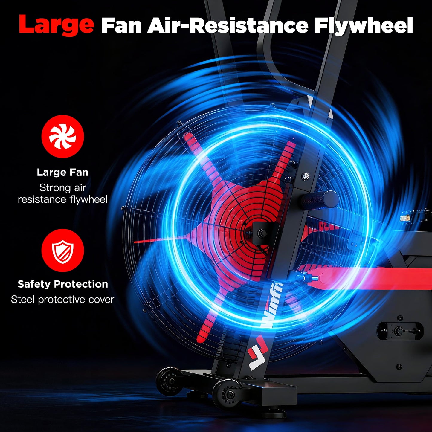 Air-Resistance Fan Exercise Bike, Cycling Exercise Machine with Dual Action Handlebars, Real-Time Monitor & Adjustable Seat, 350lbs Leg/Arm/Full Body Workout, Bluetooth APP Fan Bike for Home Training