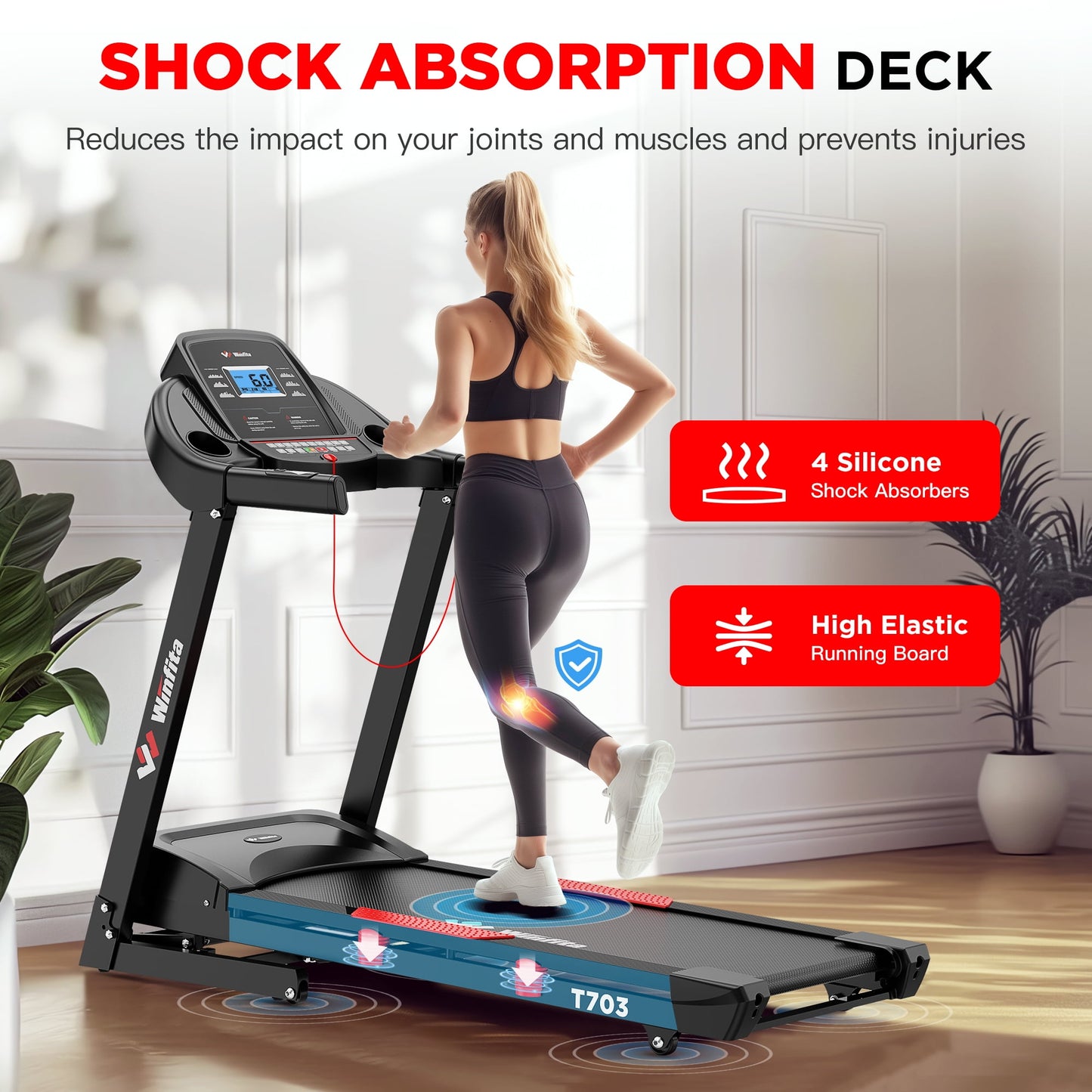 Winfita Treadmill with 15 Levels Auto Incline, 4HP 300LBS Capacity Electric Treadmill for Home Portable, 0.6-10MPH Speed, Easy Assembly, Pulse Sensor, Digital Display, Holder for Cup & Phone