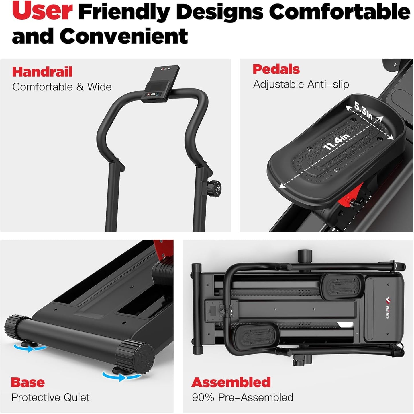 Magnetic Stair Stepper with 8-Level Adjustable Resistance, 350lbs New Version Foldable Stairmaster Machine for Home Gym Workout, Cardio Stair Climber with Low Noise, 12"Extra-Long Pedals