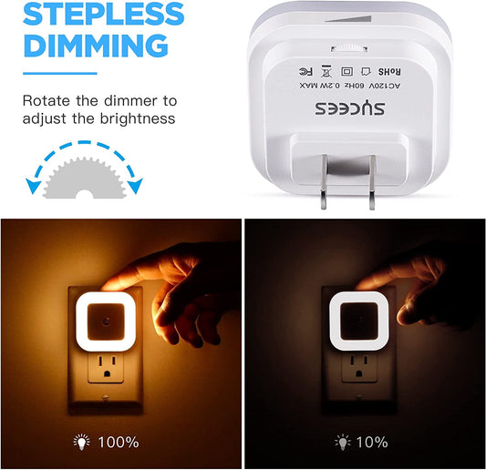4 Pack Upgraded Plug-in LED Night Light with Adjustable Brightness, Dimmable LED Nightlight with Dusk to Dawn Sensor for Bathroom, Bedroom, Kitchen, Stairs, Hallway