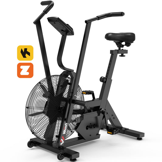 Winfita Air Bike Exercise Bike Air Resistance Stationary Bike for Home, Indoor Bike with Dual Action Handlebars, APP Connection Customizable Monitor