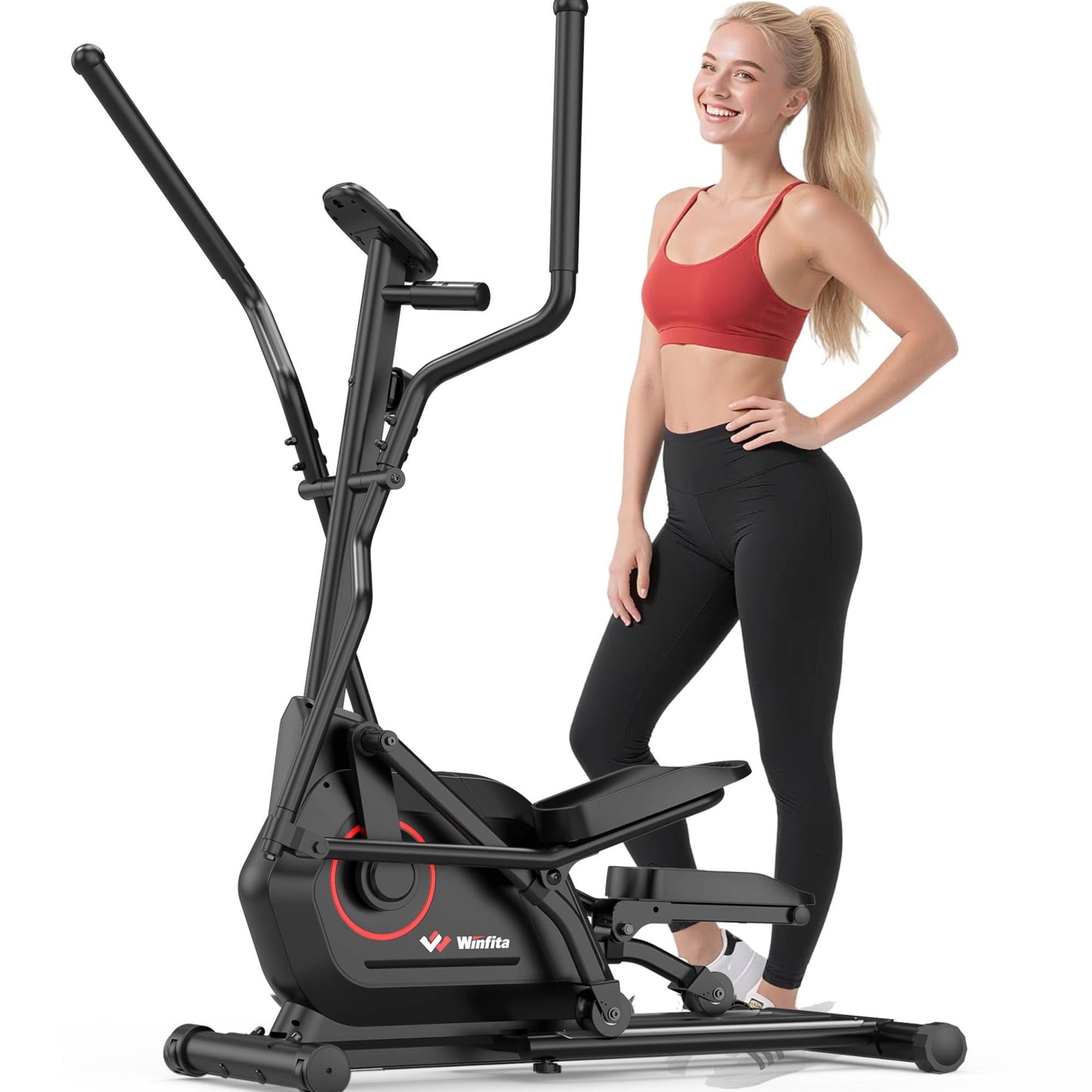 Elliptical Exercise Machine for Home, 2-in-1 Compact Training Machines with 14 Resistance Levels,12LB Flywheel,Low Impact Magnetic Cross Trainer, Quiet Portable Elliptical for Seniors & Small Spaces