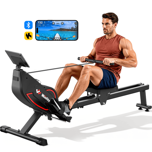 Rowing Machines for Home, Resistance Adjustment Rower, Powerful Electromagnetic Row Machine with LED Monitor & Comfortable Seat, Bluetooth, App Supported, Tablet Holder, Easy Storage