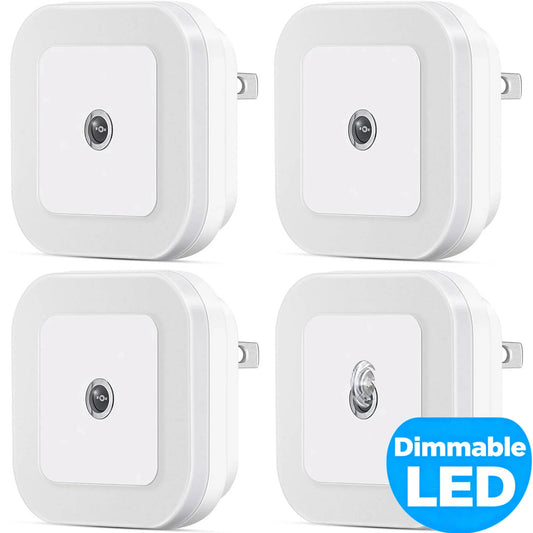 4 Pack Upgraded Plug-in LED Night Light with Adjustable Brightness, Dimmable LED Nightlight with Dusk to Dawn Sensor for Bathroom, Bedroom, Kitchen, Stairs, Hallway