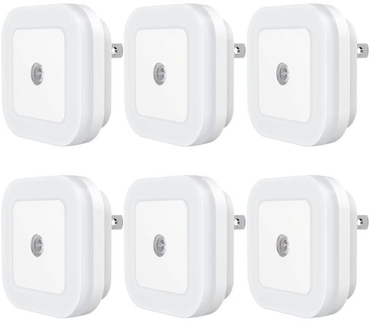 SYCEES 6-Pack Plug-in LED Night Light with Dusk to Dawn Sensor for Hallway, Stairs, Bathroom, Kitchen, Bedroom, Nursery, Kids Room, Daylight White